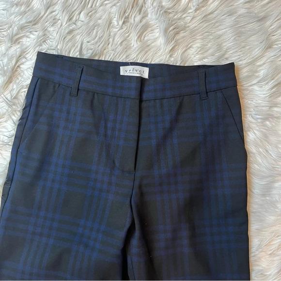 NWOT Velvet by Graham & Spencer Plaid Straight Leg Allison Pants Blue Black 4 - Picture 5 of 11